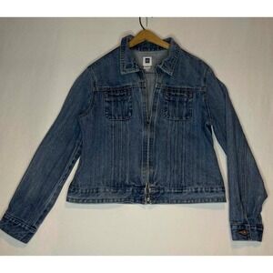GAP Classic Denim Jacket Blue Wash Zip Front Two Pocket Women's Size